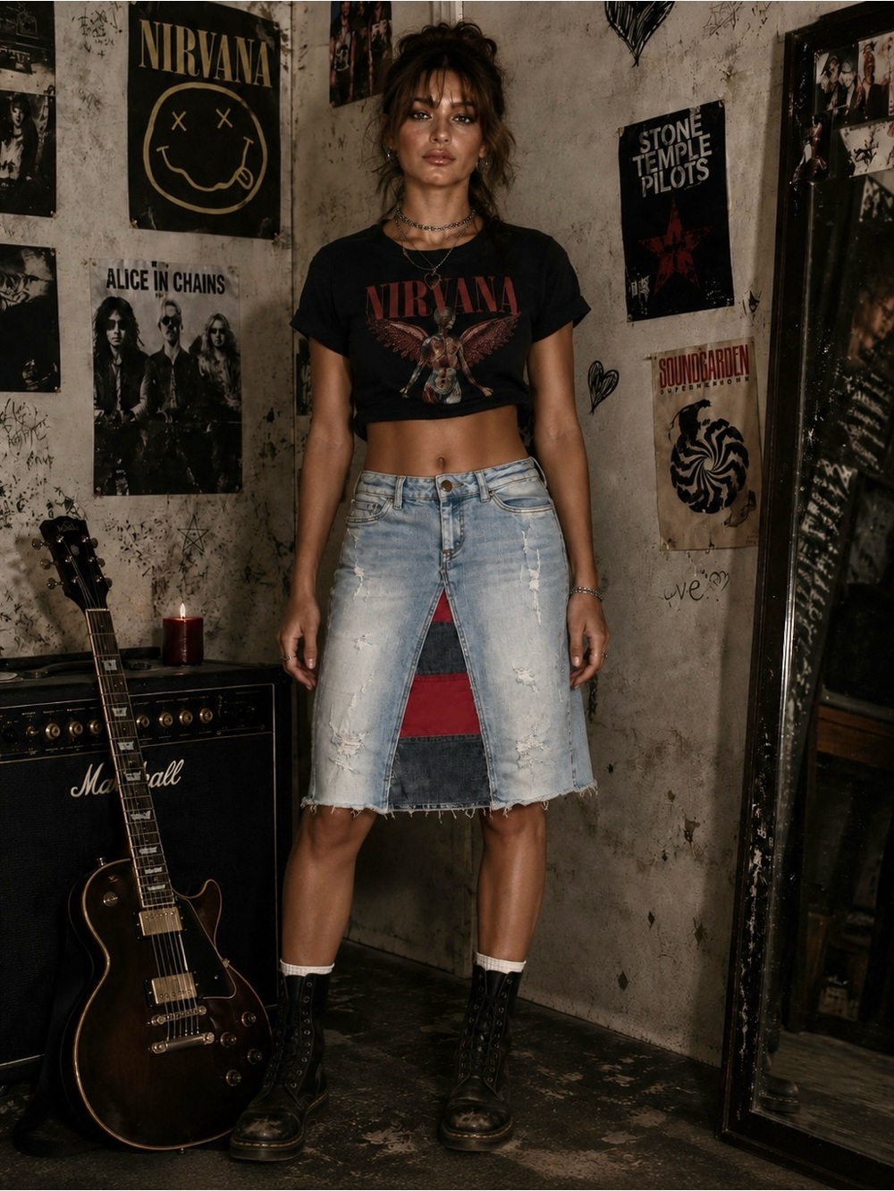 Distressed Adorable Permanent Denim Skirt